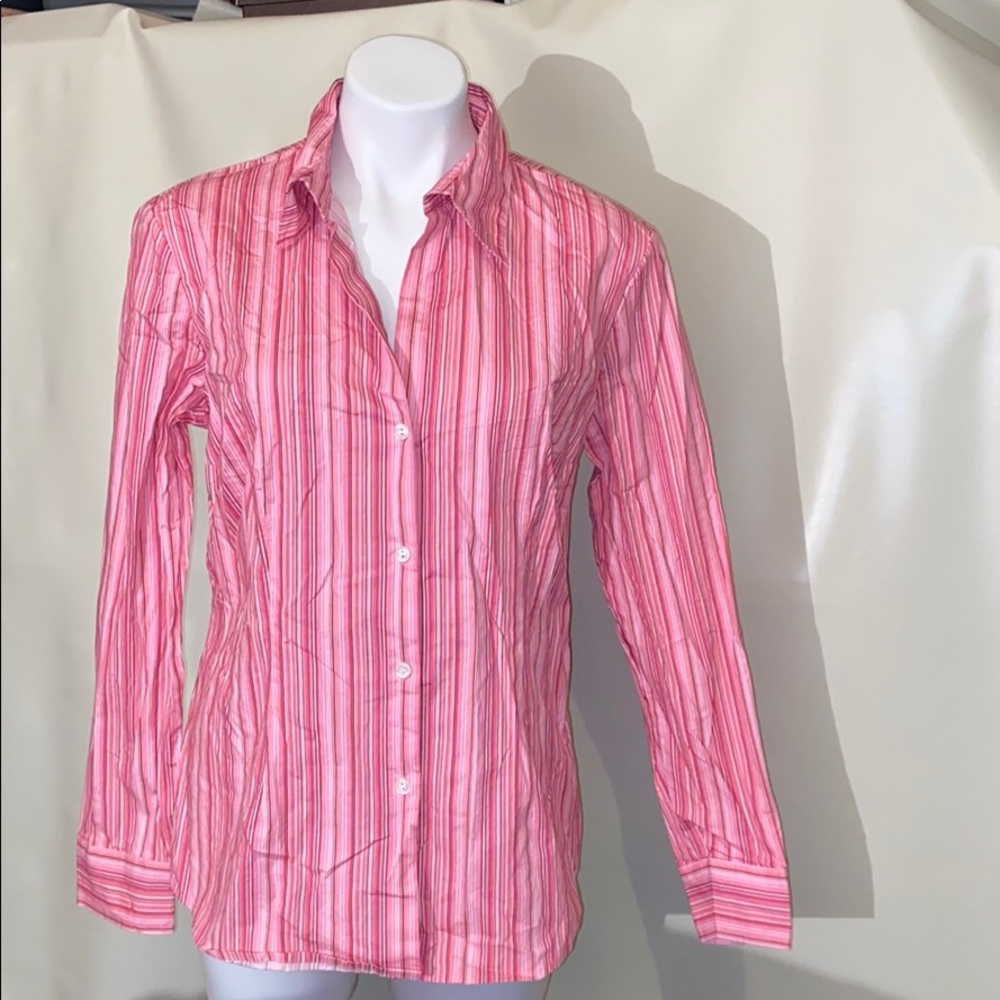 New York & company striped blouse pink L